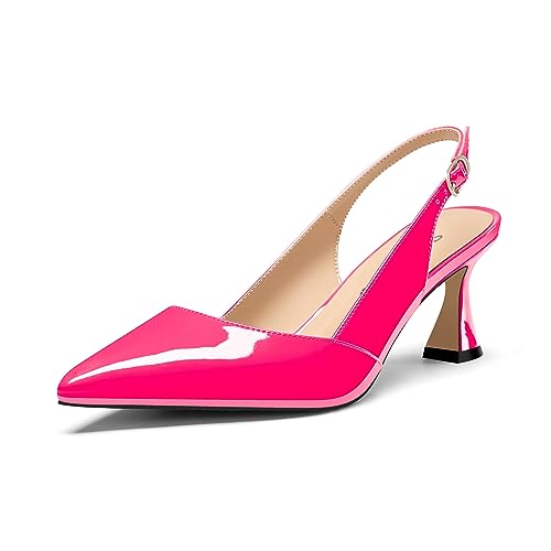 Saekcted Damen Mittlerem Absatz Heel Spitze Zehenkappe Pumps Knöchelriemen Slingback Slip-on Abschlussball Cute Sommer 6.5 cm Heels Magenta 43 EU von Saekcted