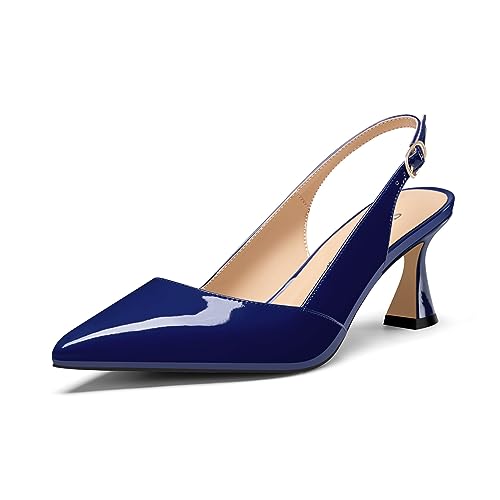 Saekcted Damen Mittlerem Absatz Heel Spitze Zehenkappe Pumps Knöchelriemen Slingback Slip-on Abschlussball Cute Sommer 6.5 cm Heels Marineblau 43 EU von Saekcted