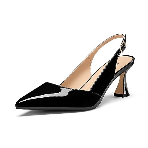Saekcted Damen Mittlerem Absatz Heel Spitze Zehenkappe Pumps Knöchelriemen Slingback Slip-on Abschlussball Cute Sommer 6.5 cm Heels Schwarz 43 EU von Saekcted