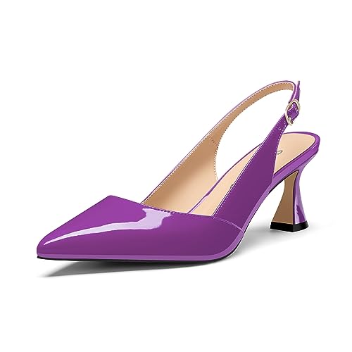 Saekcted Damen Mittlerem Absatz Heel Spitze Zehenkappe Pumps Knöchelriemen Slingback Slip-on Abschlussball Cute Sommer 6.5 cm Heels Violett 41 EU von Saekcted