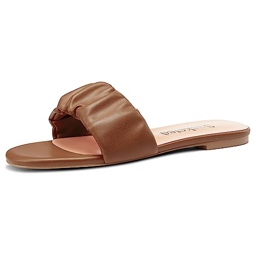 Saekcted Damen Niedrige Absatz Heel Open Zehenkappe Sandalen Slip-on Büroschuhe Klassisch Sommer Flache Schuhe Braun 45 EU von Saekcted