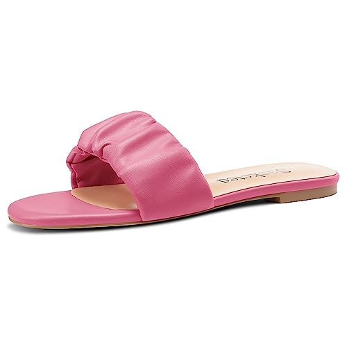 Saekcted Damen Niedrige Absatz Heel Open Zehenkappe Sandalen Slip-on Büroschuhe Klassisch Sommer Flache Schuhe Pfirsichrot 44 EU von Saekcted