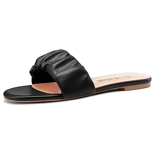 Saekcted Damen Niedrige Absatz Heel Open Zehenkappe Sandalen Slip-on Büroschuhe Klassisch Sommer Flache Schuhe Schwarz 38 EU von Saekcted