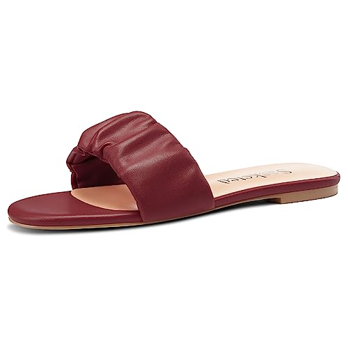 Saekcted Damen Niedrige Absatz Heel Open Zehenkappe Sandalen Slip-on Büroschuhe Klassisch Sommer Flache Schuhe Weinrot 39 EU von Saekcted