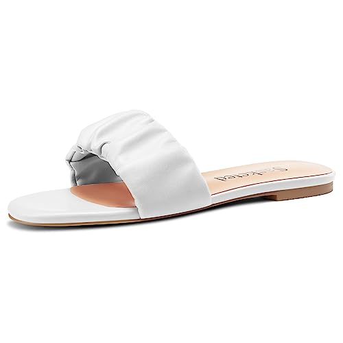 Saekcted Damen Niedrige Absatz Heel Open Zehenkappe Sandalen Slip-on Büroschuhe Klassisch Sommer Flache Schuhe Weiß 43 EU von Saekcted