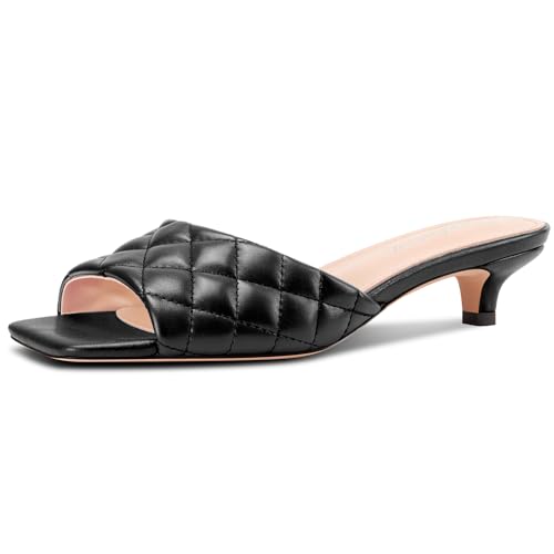 Saekcted Damen Niedrige Kitten Absatz Heel Peep Open Eckige Zehenkappe Sandalen Slip-on Abschlussball Dress 3.5 CM Heels Schwarz 41 EU von Saekcted