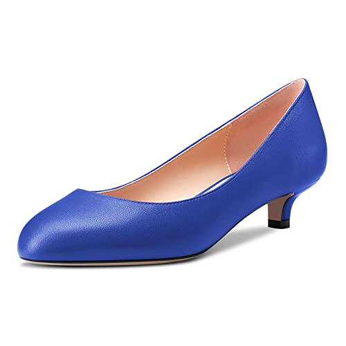 Saekcted Damen Niedrige Kitten Absatz Heel Runde Zehenkappe Slip-on Pumps Hochzeit Cute 3.5 cm Heels Blau A 41 EU von Saekcted