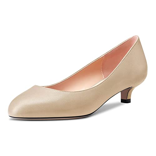 Saekcted Damen Niedrige Kitten Absatz Heel Runde Zehenkappe Slip-on Pumps Hochzeit Cute 3.5 cm Heels Gold 41 EU von Saekcted