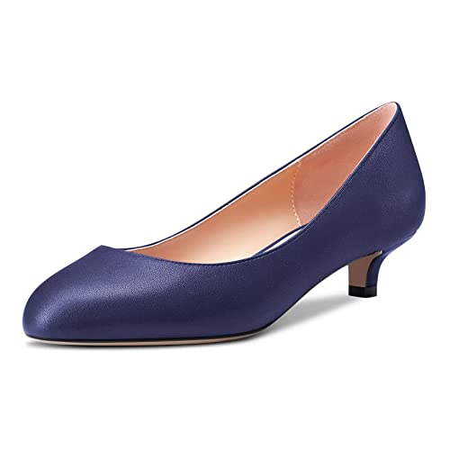 Saekcted Damen Niedrige Kitten Absatz Heel Runde Zehenkappe Slip-on Pumps Hochzeit Cute 3.5 cm Heels Navy Blau 38 EU von Saekcted