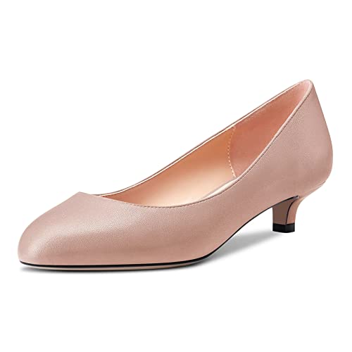 Saekcted Damen Niedrige Kitten Absatz Heel Runde Zehenkappe Slip-on Pumps Hochzeit Cute 3.5 cm Heels Rosa 40 EU von Saekcted