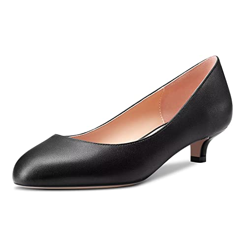 Saekcted Damen Niedrige Kitten Absatz Heel Runde Zehenkappe Slip-on Pumps Hochzeit Cute 3.5 cm Heels Schwarz 40 EU von Saekcted