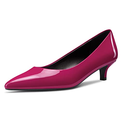 Saekcted Damen Niedrige Kitten Absatz Heel Spitze Zehenkappe Pumps Slip-on Hochzeit Büroschuhe Dress 3.5 cm Heels Schuhe Magenta Rot Lackleder 42 EU von Saekcted