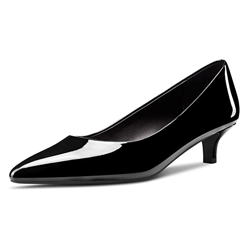 Saekcted Damen Niedrige Kitten Absatz Heel Spitze Zehenkappe Pumps Slip-on Hochzeit Büroschuhe Dress 3.5 cm Heels Schuhe Schwarz Lackleder 40 EU von Saekcted