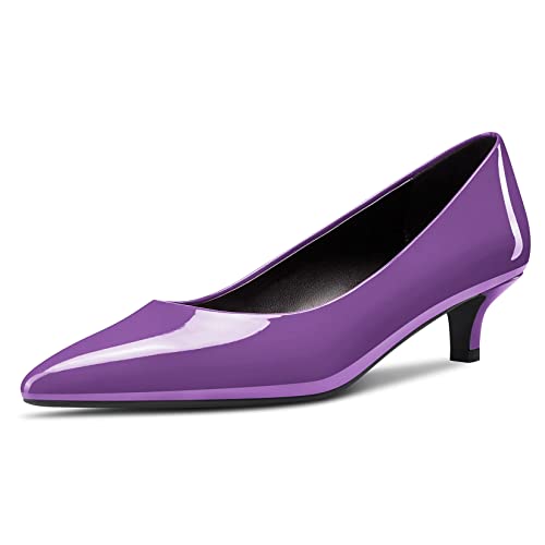 Saekcted Damen Niedrige Kitten Absatz Heel Spitze Zehenkappe Pumps Slip-on Hochzeit Büroschuhe Dress 3.5 cm Heels Schuhe Violett Lackleder A 45 EU von Saekcted