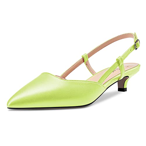 Saekcted Damen Spitze Zehenkappe Kitten Niedrige Absatz Heel Slingback Pumps Slip-on Cute Dress Sandalen 3.5 CM Heels Lindgrün Matt 41 EU von Saekcted