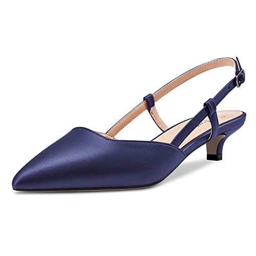 Saekcted Damen Spitze Zehenkappe Kitten Niedrige Absatz Heel Slingback Pumps Slip-on Cute Dress Sandalen 3.5 CM Heels Navy Blau 37 EU von Saekcted