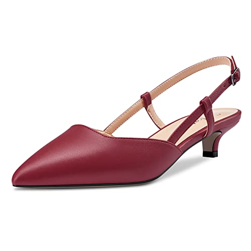 Saekcted Damen Spitze Zehenkappe Kitten Niedrige Absatz Heel Slingback Pumps Slip-on Cute Dress Sandalen 3.5 cm Heels Burgund Rot 43 EU von Saekcted