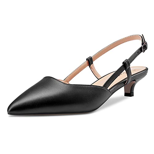 Saekcted Damen Spitze Zehenkappe Kitten Niedrige Absatz Heel Slingback Pumps Slip-on Cute Dress Sandalen 3.5 cm Heels Schwarz Matt 40 EU von Saekcted
