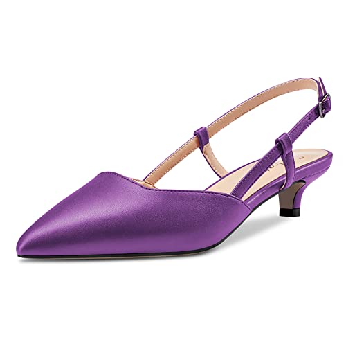 Saekcted Damen Spitze Zehenkappe Kitten Niedrige Absatz Heel Slingback Pumps Slip-on Cute Dress Sandalen 3.5 cm Heels Violett 43 EU von Saekcted