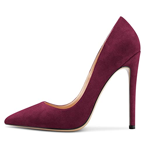 Saekcted Damen Stiletto Hoher High Absatz Heel Geschlossene Spitze Zehenkappe Pumps Slip-on Hochzeit Sexy Dress Schuhe Burgund Rot 40 EU von Saekcted