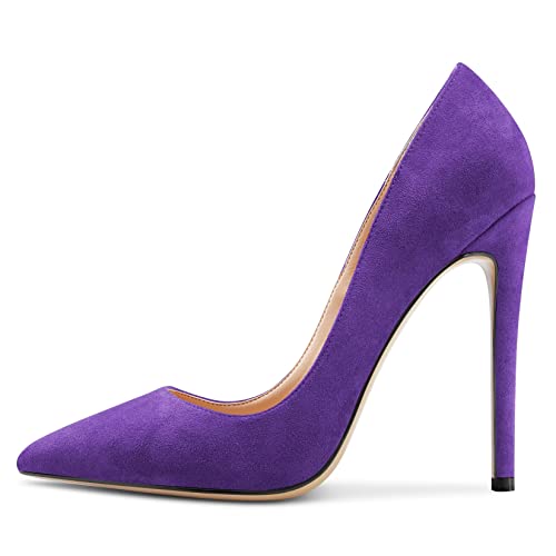 Saekcted Damen Stiletto Hoher High Absatz Heel Geschlossene Spitze Zehenkappe Pumps Slip-on Hochzeit Sexy Dress Schuhe Violett 43 EU von Saekcted