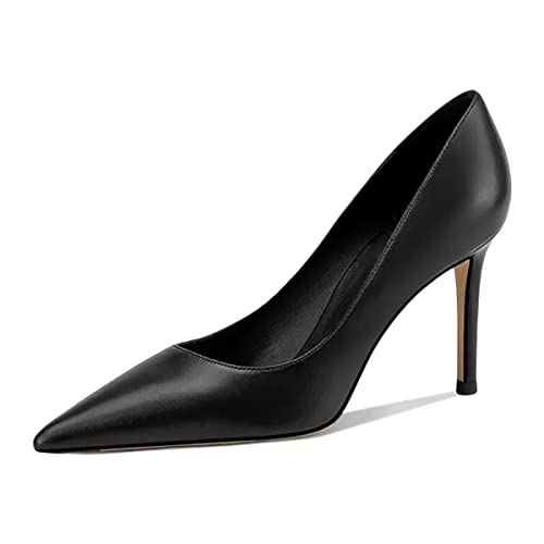 Saekcted Damen Stiletto Hoher High Absatz Heel Geschlossene Spitze Zehenkappe Slip-on Pumps Büroschuhe Clear Cute Klassisch Schuhe 8.5 cm Heels Schwarz 35 EU von Saekcted