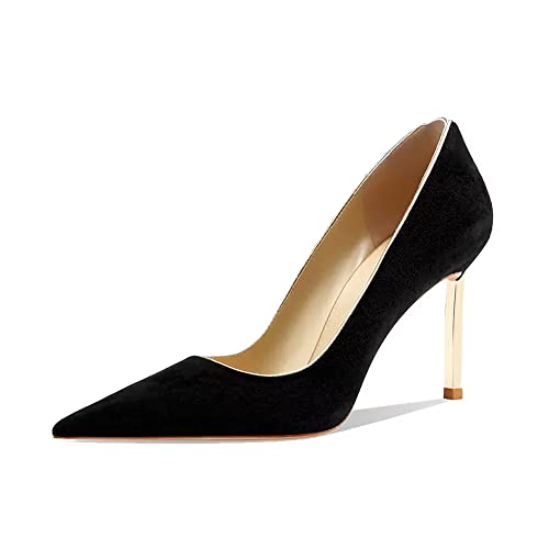 Saekcted Damen Stiletto Hoher High Absatz Heel Geschlossene Spitze Zehenkappe Slip-on Pumps Hochzeit Party Clear Cute Klassisch Schuhe 8.5 cm Heels Schwarz 41 EU von Saekcted