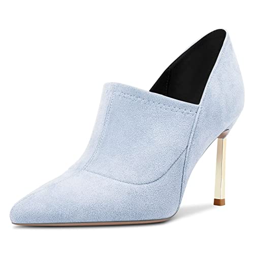 Saekcted Damen Stiletto Hoher High Absatz Heel Spitze Zehenkappe Pumps Slip-on Hochzeit Cute 8.5 cm Heels Hellblau 38 EU von Saekcted