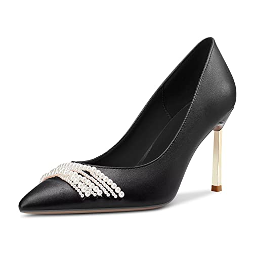 Saekcted Damen Stiletto Hoher High Absatz Heel Spitze Zehenkappe Pumps Slip-on Hochzeit Dress 8.5 cm Heels Schwarz 40 EU von Saekcted