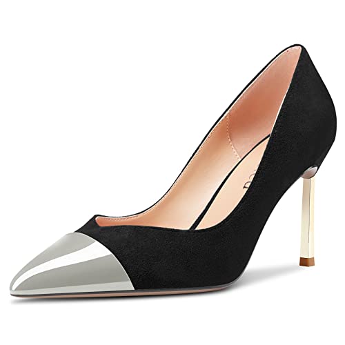Saekcted Damen Stiletto Hoher High Absatz Heel Spitze Zehenkappe Pumps Slip-on Hochzeit Party Cute 8.5 cm Heels Grau 44 EU von Saekcted