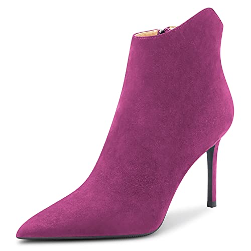 Saekcted Damen Stiletto Hoher High Absatz Heel Spitze Zehenkappe Stiefeletten Klassisch Slip-on Büroschuhe Party Stiefel 10 CM Heels Violett Wildleder 36 EU von Saekcted