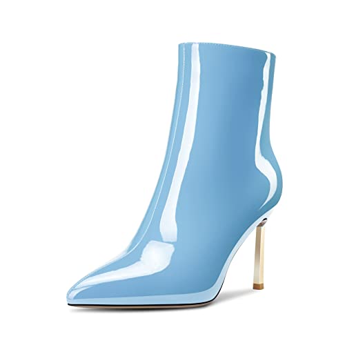 Saekcted Damen Stiletto Hoher High Absatz Heel Spitze Zehenkappe Stiefeletten Slip-on Reißverschluss Party Cute Klassisch Stiefel Blau 38 EU von Saekcted