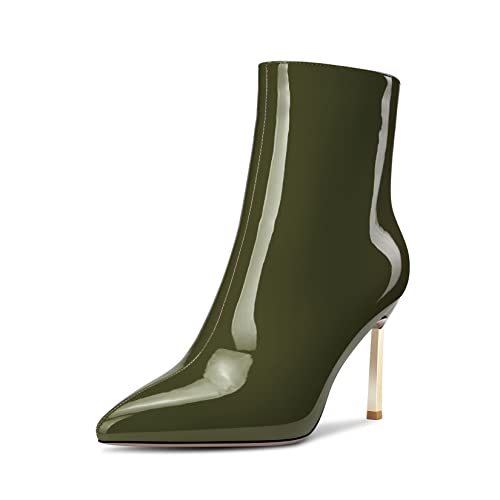 Saekcted Damen Stiletto Hoher High Absatz Heel Spitze Zehenkappe Stiefeletten Slip-on Reißverschluss Party Cute Klassisch Stiefel Grün 37 EU von Saekcted