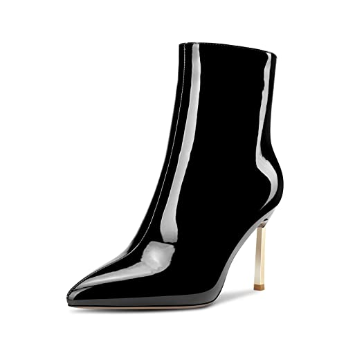 Saekcted Damen Stiletto Hoher High Absatz Heel Spitze Zehenkappe Stiefeletten Slip-on Reißverschluss Party Cute Klassisch Stiefel Schwarz 37 EU von Saekcted