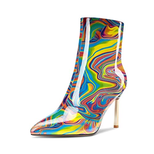 Saekcted Damen Stiletto Hoher High Absatz Heel Spitze Zehenkappe Stiefeletten Slip-on Reißverschluss Party Dress 8.5 CM Heels Mehrfarbig 39 EU von Saekcted