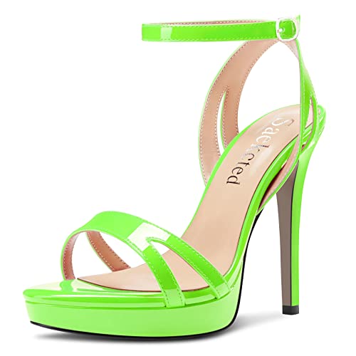 Saekcted Damen Stiletto Hoher High Plateau Plattform Absatz Heel Peep Open Zehenkappe Sandalen Knöchelriemen Schnalle Lässig Cute Schuhe Grün B 39 EU von Saekcted