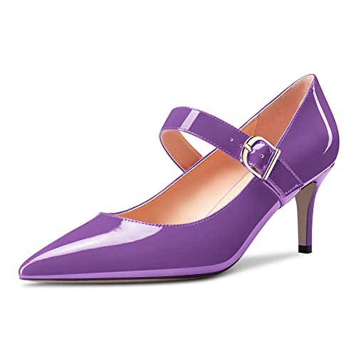 Saekcted Damen Stiletto Mittlerem Kitten Absatz Heel Spitze Zehenkappe Pumps Mary Jane Slip-on Dress Schuhe 6.5 cm Heels Violett Lackleder 44 EU von Saekcted