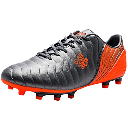 Saekeke Fussballschuhe Kinder FG/AG Fußballschuhe Jungen Low Top TF Trainingsschuhe Für Unisex-Kinder Grau Orange FG/AG 30EU von Saekeke