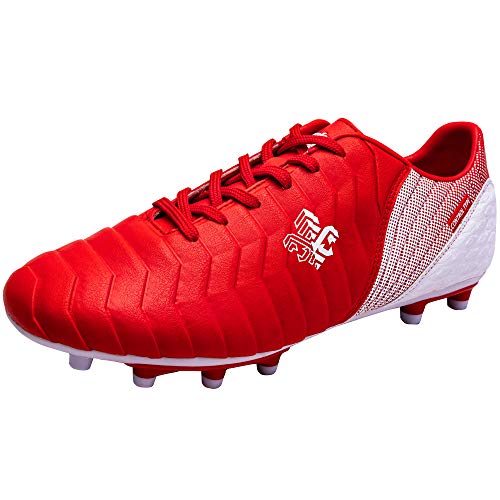 Saekeke Fussballschuhe Kinder FG/AG Fußballschuhe Jungen Low Top TF Trainingsschuhe Für Unisex-Kinder Rot Weiß FG/AG 30EU von Saekeke