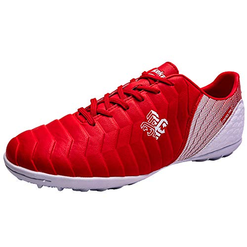 Saekeke Fussballschuhe Kinder FG/TF FuAyballschuhe Jungen Low Top Trainingsschuhe FAr Unisex-Kinder, Rot Weiß Tf, 35 EU von Saekeke