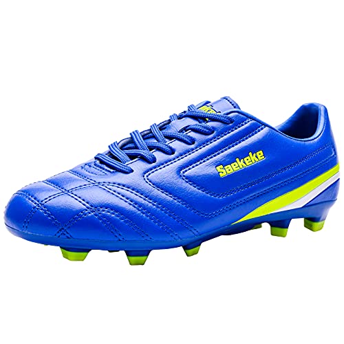 Saekeke Fußballschuhe Kinder FG Fussballschuhe Jungen Mädchen Low Top Normalen Rasen Soccer Trainingsschuhe für Unisex-Kinder S2116 Blau 31 EU von Saekeke