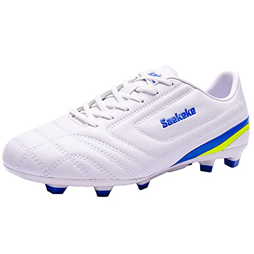 Saekeke Fußballschuhe Kinder FG Fussballschuhe Jungen Mädchen Low Top Normalen Rasen Soccer Trainingsschuhe für Unisex-Kinder S2116 Weiß 33 EU von Saekeke