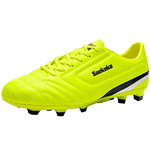 Saekeke Fußballschuhe Kinder FG Fussballschuhe Jungen Mädchen Low Top Normalen Rasen Soccer Trainingsschuhe für Unisex-Kinder S2116 Zitronengelb 31 EU von Saekeke