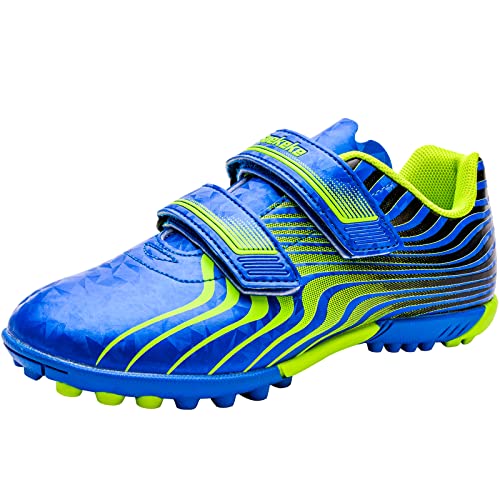 Saekeke Fussballschuhe Kinder TF Fußballschuhe Jungen Mädchen Low-Top rutschfest Trainingsschuhe mit Doppelter Klettverschluss S2113 Blau Grün EU29 von Saekeke