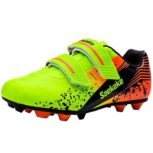 Saekeke Fussballschuhe Kinder Fußballschuhe Jungen Mädchen rutschfest Low Top Outdoor Trainingsschuhe Für Unisex Grün orange 30EU von Saekeke