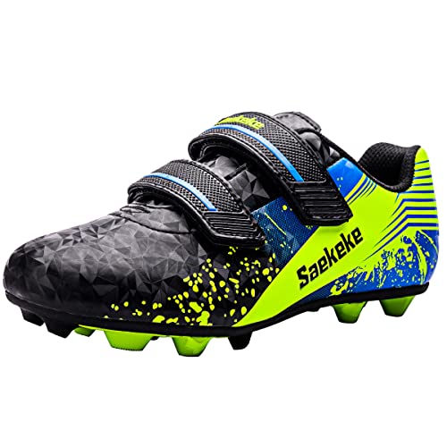 Saekeke Fussballschuhe Kinder Fußballschuhe Jungen Mädchen rutschfest Low Top Outdoor Trainingsschuhe Für Unisex Schwarz Grün 31EU von Saekeke