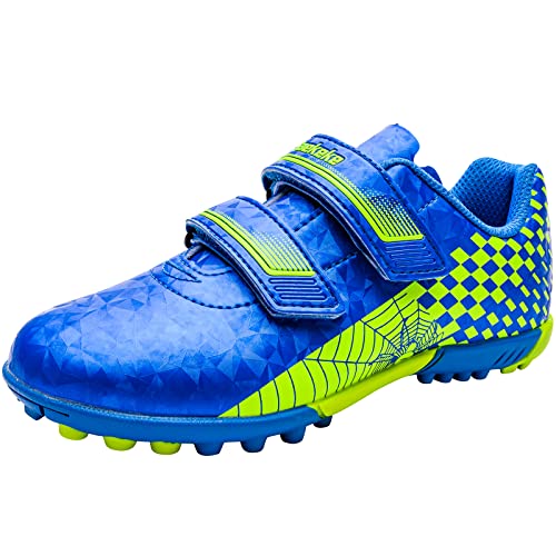 Saekeke Fussballschuhe Kinder TF Fußballschuhe Jungen Mädchen Low-Top rutschfest Trainingsschuhe mit Doppelter Klettverschluss S2112 Blau Grün 30EU von Saekeke