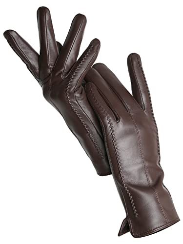 Damen Schaffell Handschuhe Winter Warm Plus Samt Kurz Dünn Touchscreen Fahren Lederhandschuhe, Braun Standard, 7 von Saeohnssty