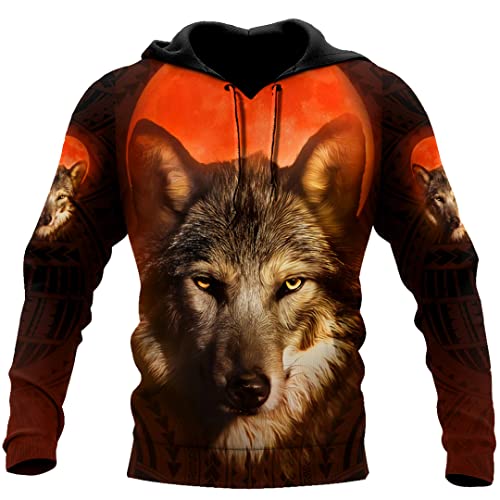 Saeohnssty 3D-gedruckte Kapuzenpullover mit Animal-Wolf-Motiv für Herren von Saeohnssty