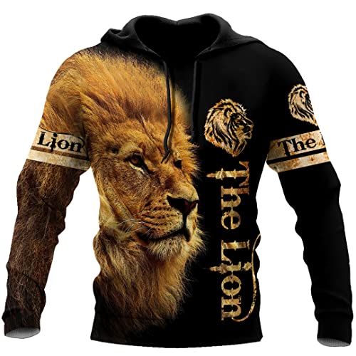 Saeohnssty Animal Lion 3D All Over Bedruckter Herbst Herren Hoodie Unisex Casual Zipper Pullover von Saeohnssty